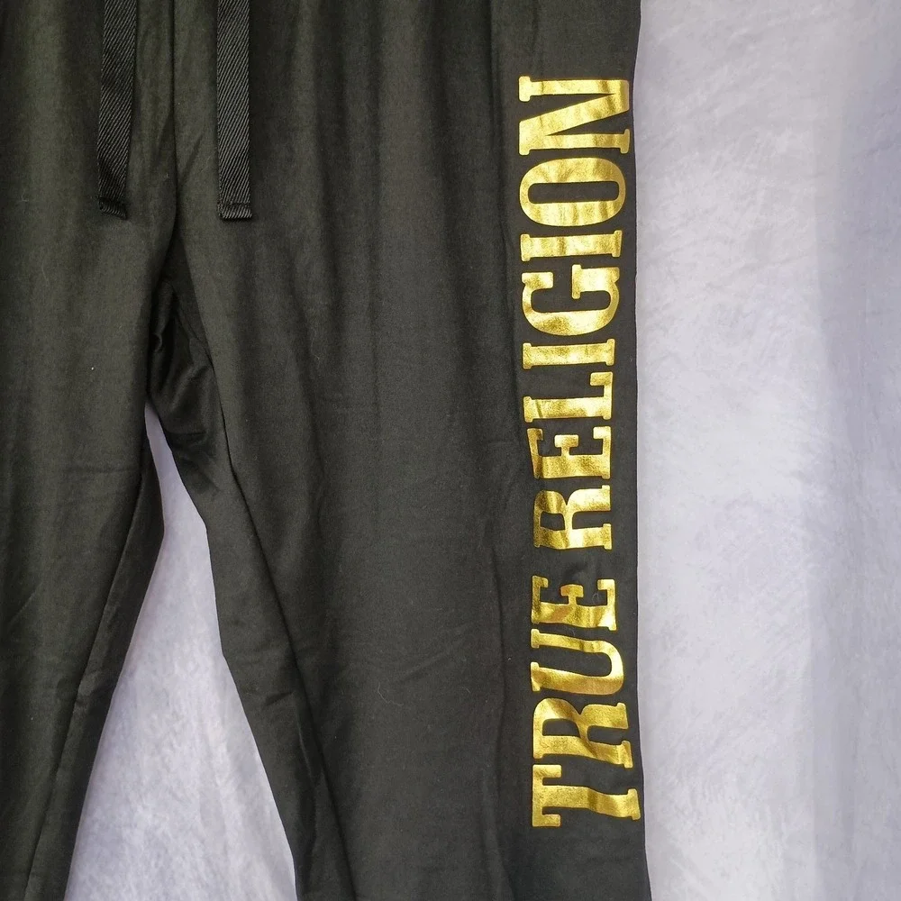 True Religion Black Lounge Jogger Pants Gold Logo Men's NWT